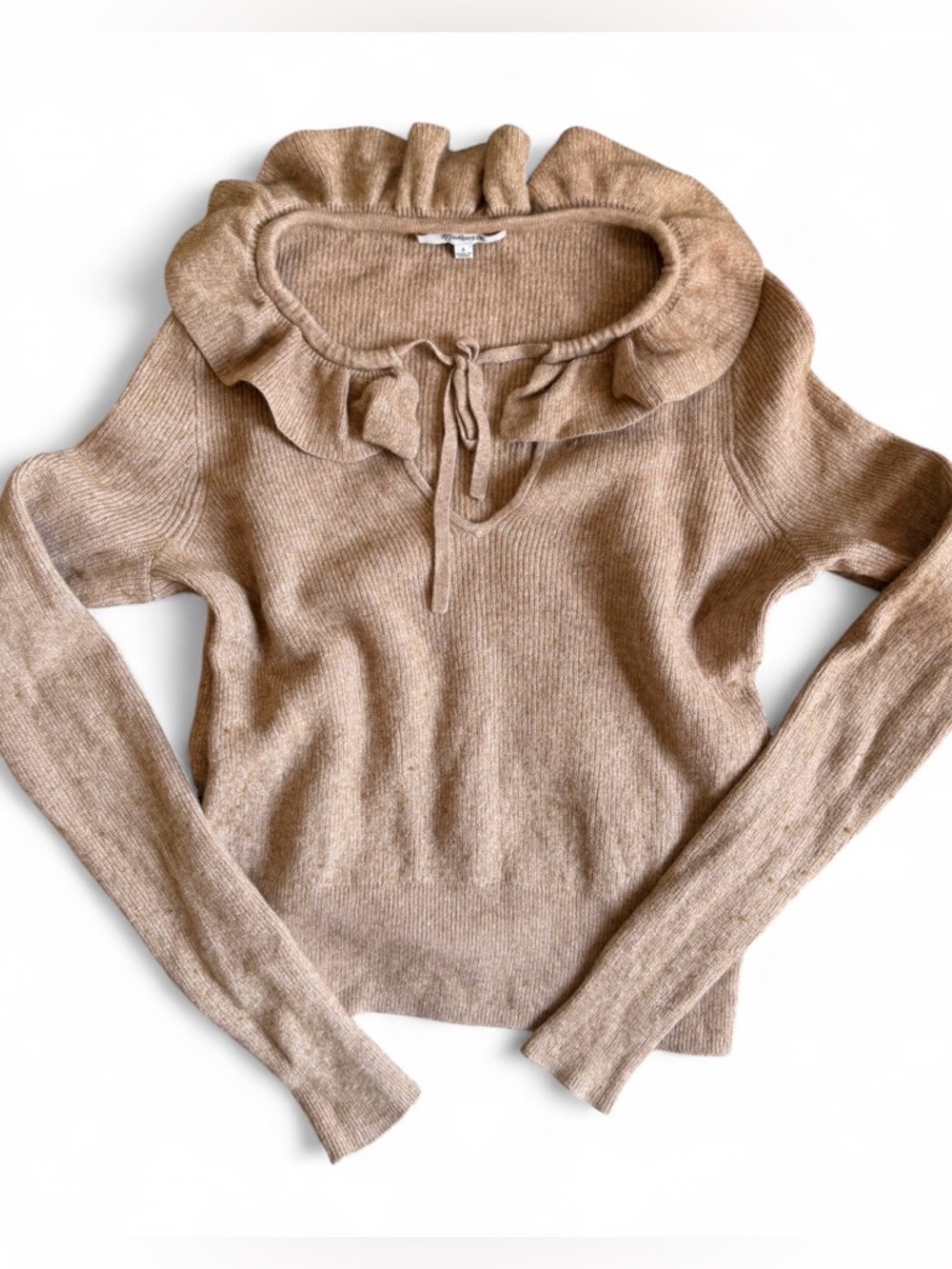 Madewell Ruffled Tie-Neck Knit Sweater